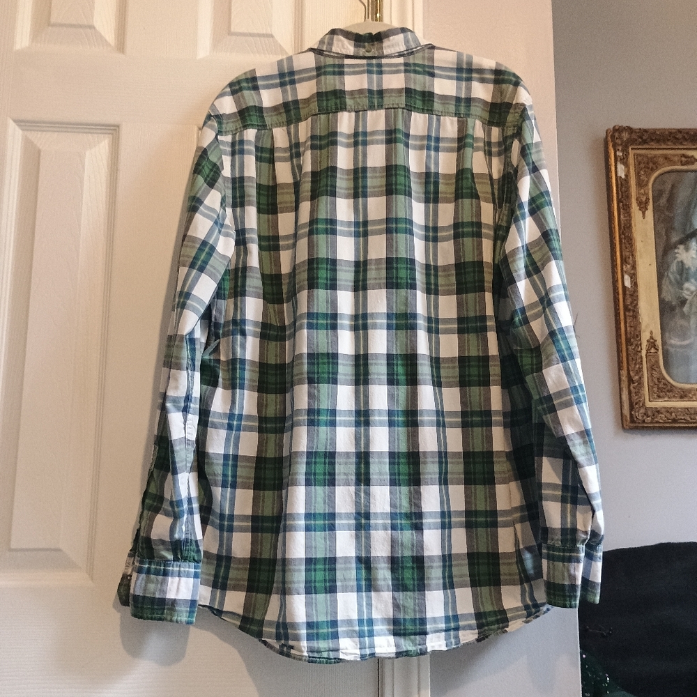 American Eagle Outfitters LT Plaid Shirt Green Blue‎ White Button Front Athletic - Picture 8 of 12